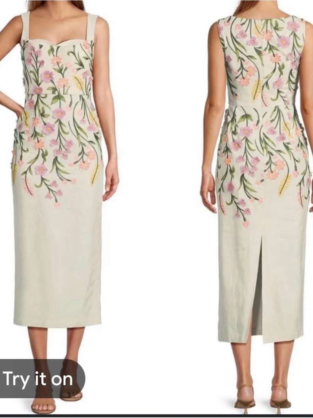 ANTONIO MELANI Cream Floral Embroidered Midi Dress